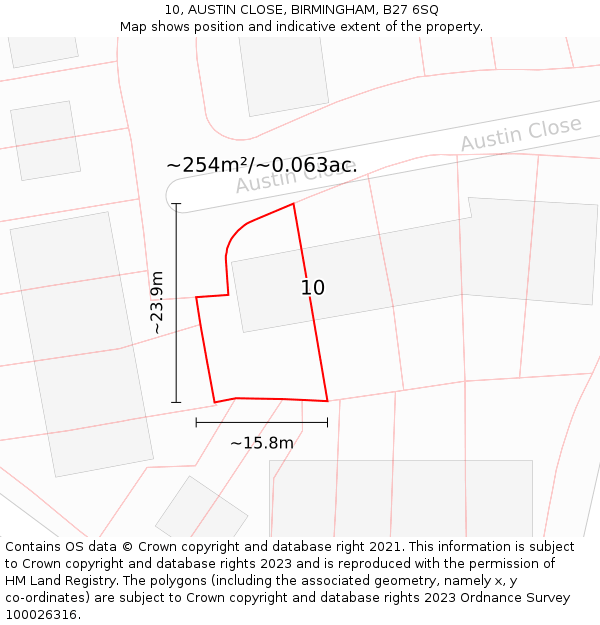 10, AUSTIN CLOSE, BIRMINGHAM, B27 6SQ: Plot and title map