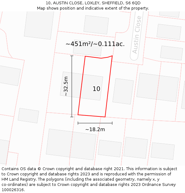 10, AUSTIN CLOSE, LOXLEY, SHEFFIELD, S6 6QD: Plot and title map