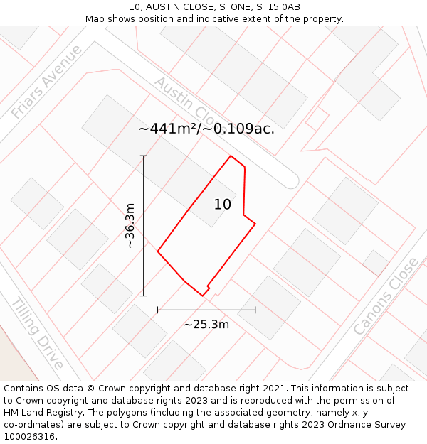 10, AUSTIN CLOSE, STONE, ST15 0AB: Plot and title map