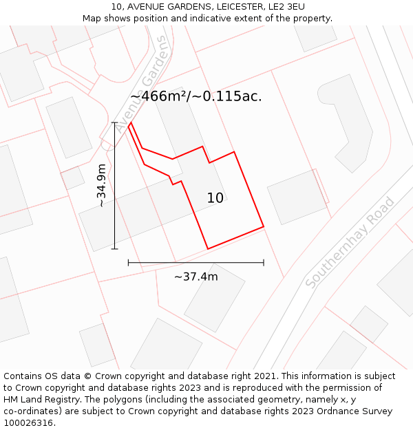 10, AVENUE GARDENS, LEICESTER, LE2 3EU: Plot and title map