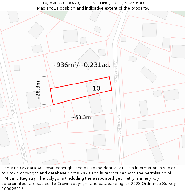 10, AVENUE ROAD, HIGH KELLING, HOLT, NR25 6RD: Plot and title map