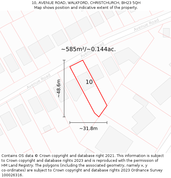 10, AVENUE ROAD, WALKFORD, CHRISTCHURCH, BH23 5QH: Plot and title map