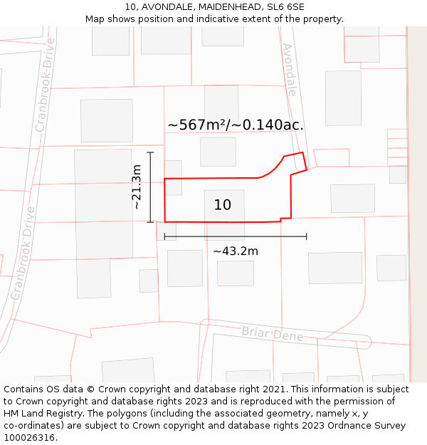 10, AVONDALE, MAIDENHEAD, SL6 6SE: Plot and title map