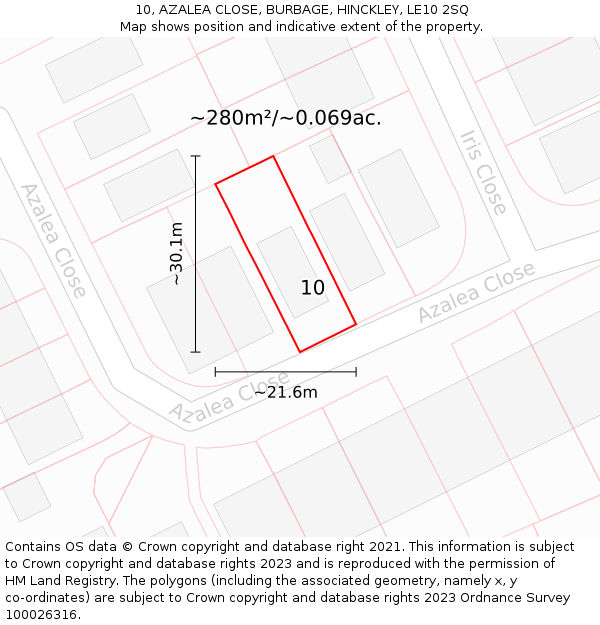 10, AZALEA CLOSE, BURBAGE, HINCKLEY, LE10 2SQ: Plot and title map