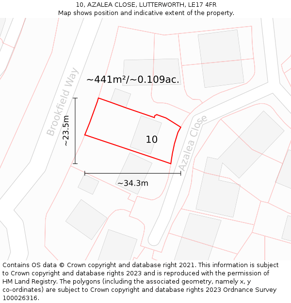 10, AZALEA CLOSE, LUTTERWORTH, LE17 4FR: Plot and title map