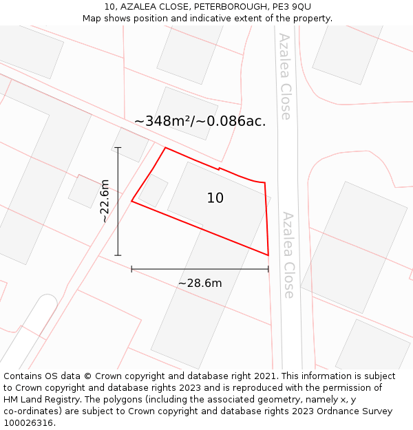 10, AZALEA CLOSE, PETERBOROUGH, PE3 9QU: Plot and title map