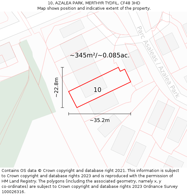 10, AZALEA PARK, MERTHYR TYDFIL, CF48 3HD: Plot and title map