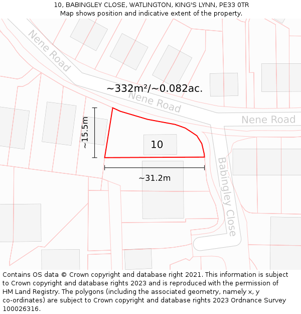10, BABINGLEY CLOSE, WATLINGTON, KING'S LYNN, PE33 0TR: Plot and title map