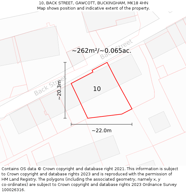 10, BACK STREET, GAWCOTT, BUCKINGHAM, MK18 4HN: Plot and title map