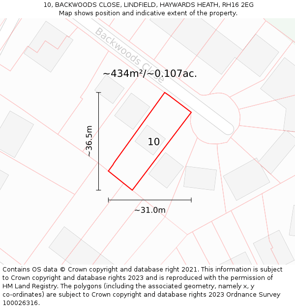 10, BACKWOODS CLOSE, LINDFIELD, HAYWARDS HEATH, RH16 2EG: Plot and title map