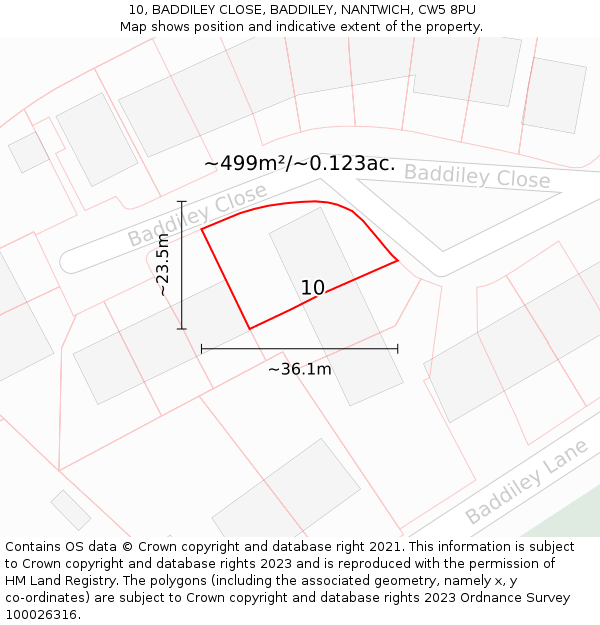 10, BADDILEY CLOSE, BADDILEY, NANTWICH, CW5 8PU: Plot and title map