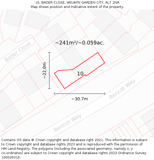 10, BADER CLOSE, WELWYN GARDEN CITY, AL7 2NA: Plot and title map