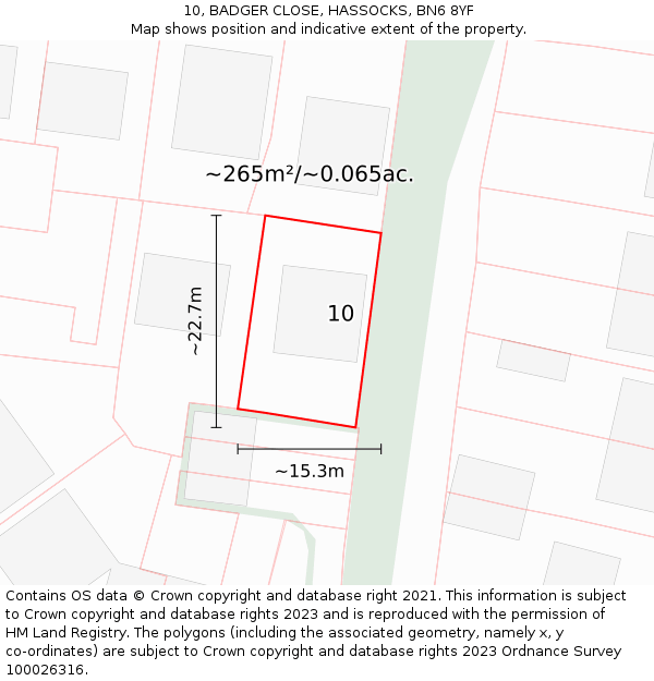 10, BADGER CLOSE, HASSOCKS, BN6 8YF: Plot and title map