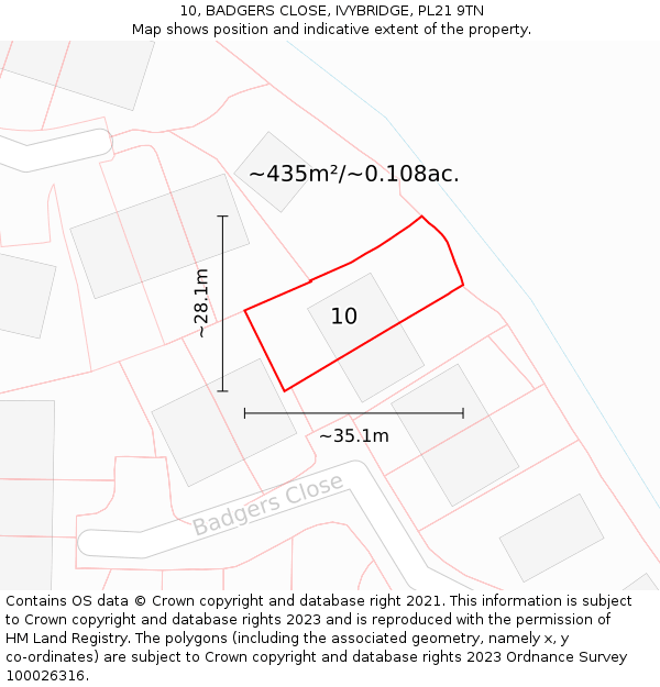10, BADGERS CLOSE, IVYBRIDGE, PL21 9TN: Plot and title map