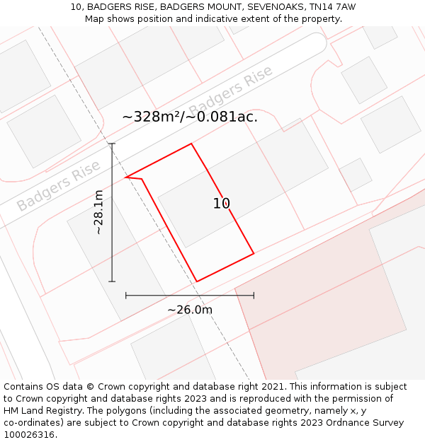10, BADGERS RISE, BADGERS MOUNT, SEVENOAKS, TN14 7AW: Plot and title map