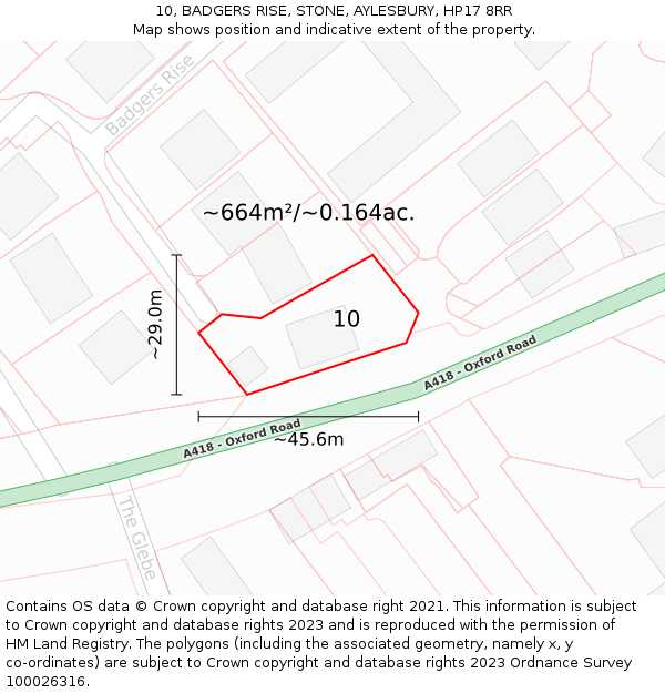 10, BADGERS RISE, STONE, AYLESBURY, HP17 8RR: Plot and title map