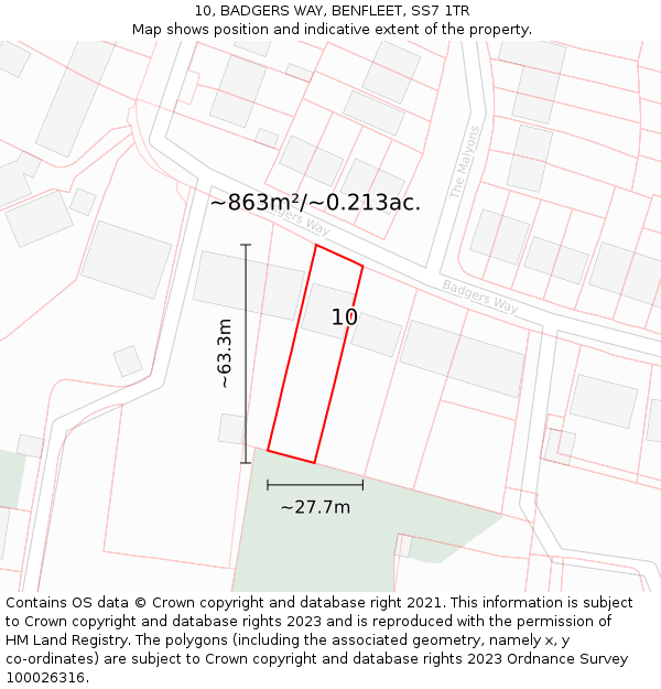 10, BADGERS WAY, BENFLEET, SS7 1TR: Plot and title map