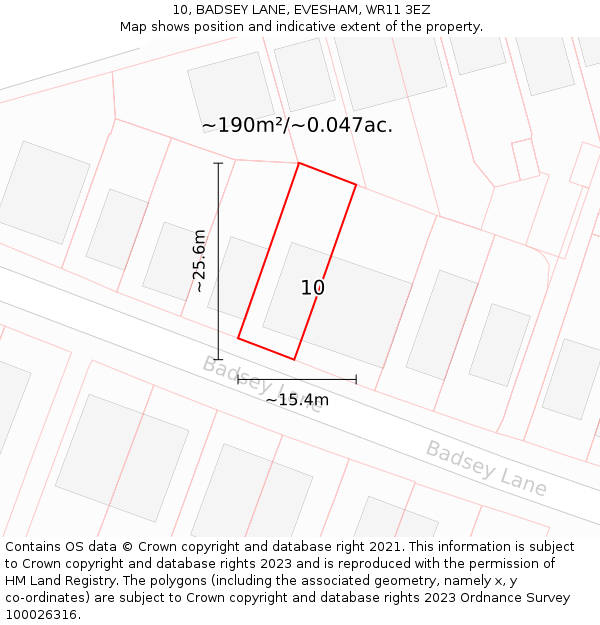 10, BADSEY LANE, EVESHAM, WR11 3EZ: Plot and title map