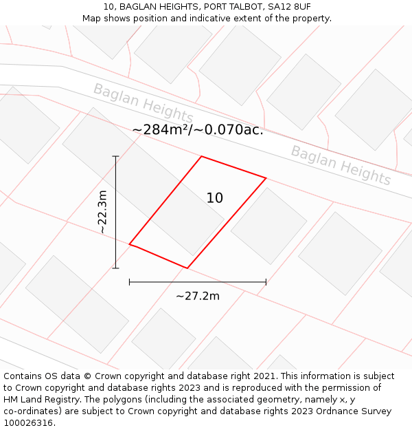 10, BAGLAN HEIGHTS, PORT TALBOT, SA12 8UF: Plot and title map