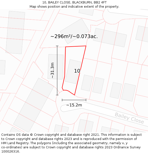 10, BAILEY CLOSE, BLACKBURN, BB2 4FT: Plot and title map