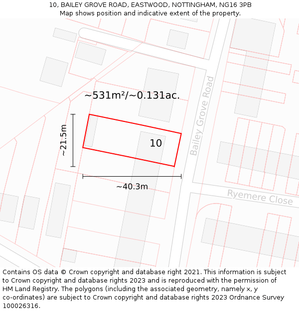 10, BAILEY GROVE ROAD, EASTWOOD, NOTTINGHAM, NG16 3PB: Plot and title map