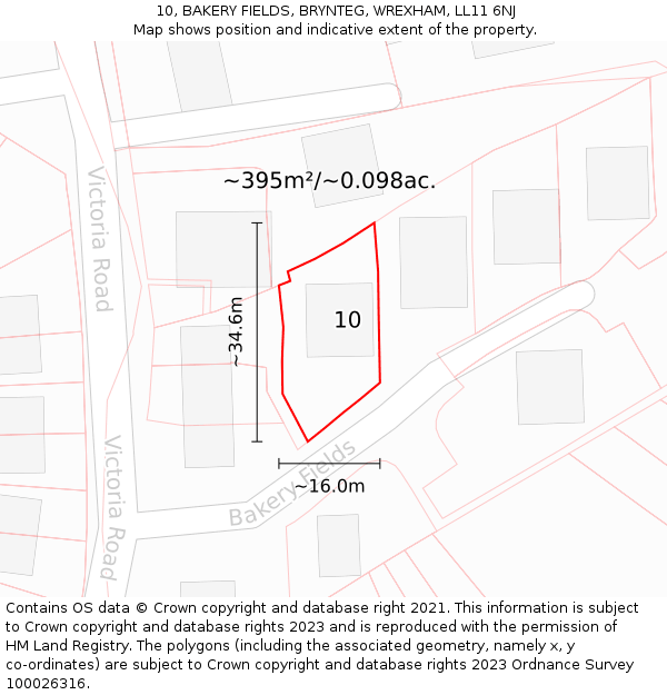10, BAKERY FIELDS, BRYNTEG, WREXHAM, LL11 6NJ: Plot and title map