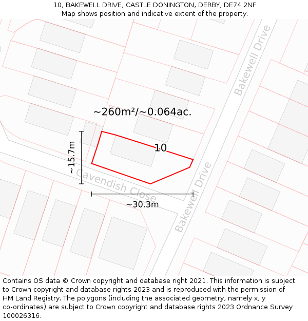 10, BAKEWELL DRIVE, CASTLE DONINGTON, DERBY, DE74 2NF: Plot and title map