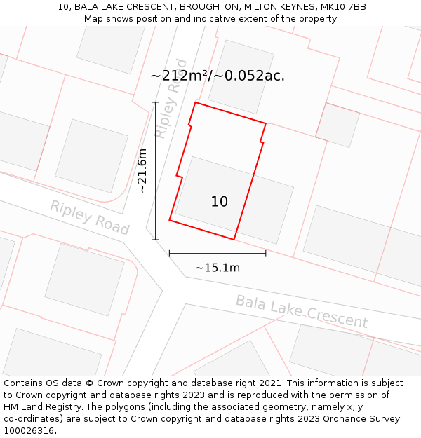 10, BALA LAKE CRESCENT, BROUGHTON, MILTON KEYNES, MK10 7BB: Plot and title map