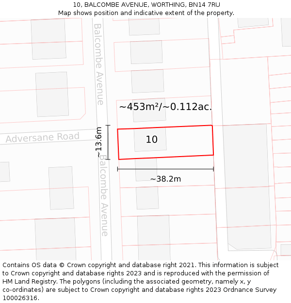 10, BALCOMBE AVENUE, WORTHING, BN14 7RU: Plot and title map