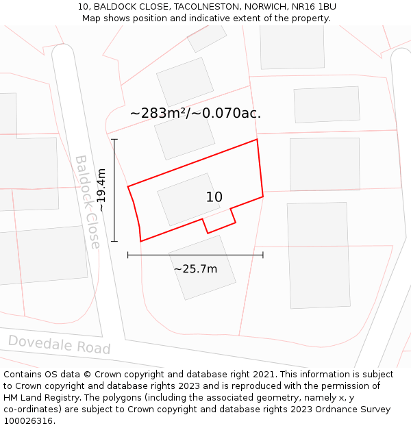 10, BALDOCK CLOSE, TACOLNESTON, NORWICH, NR16 1BU: Plot and title map