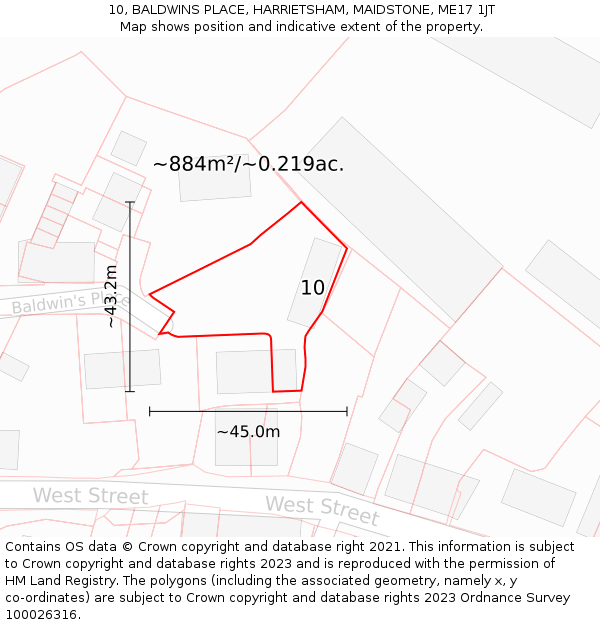 10, BALDWINS PLACE, HARRIETSHAM, MAIDSTONE, ME17 1JT: Plot and title map