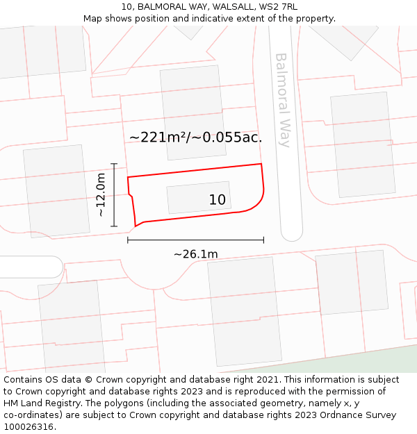 10, BALMORAL WAY, WALSALL, WS2 7RL: Plot and title map