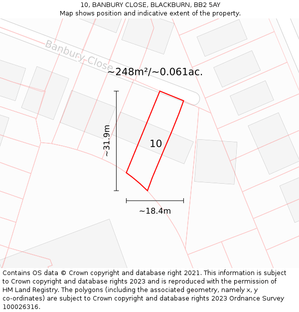 10, BANBURY CLOSE, BLACKBURN, BB2 5AY: Plot and title map