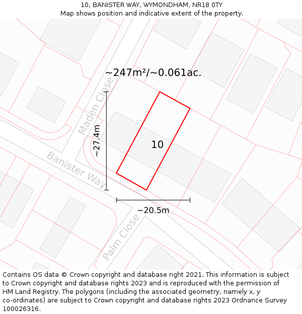 10, BANISTER WAY, WYMONDHAM, NR18 0TY: Plot and title map