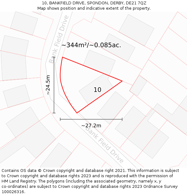 10, BANKFIELD DRIVE, SPONDON, DERBY, DE21 7QZ: Plot and title map