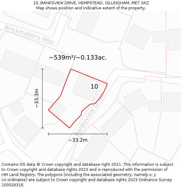 10, BANKSVIEW DRIVE, HEMPSTEAD, GILLINGHAM, ME7 3AZ: Plot and title map