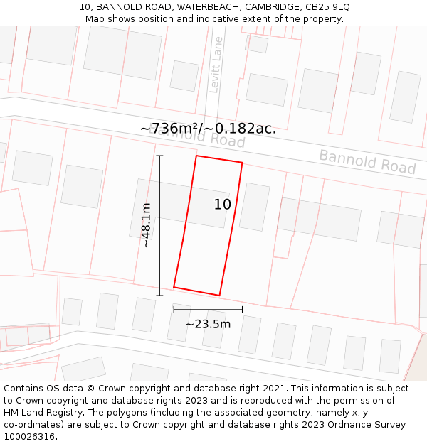 10, BANNOLD ROAD, WATERBEACH, CAMBRIDGE, CB25 9LQ: Plot and title map