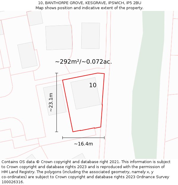 10, BANTHORPE GROVE, KESGRAVE, IPSWICH, IP5 2BU: Plot and title map