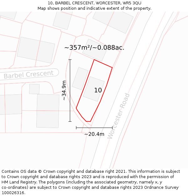 10, BARBEL CRESCENT, WORCESTER, WR5 3QU: Plot and title map