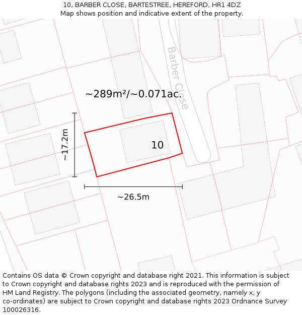 10, BARBER CLOSE, BARTESTREE, HEREFORD, HR1 4DZ: Plot and title map