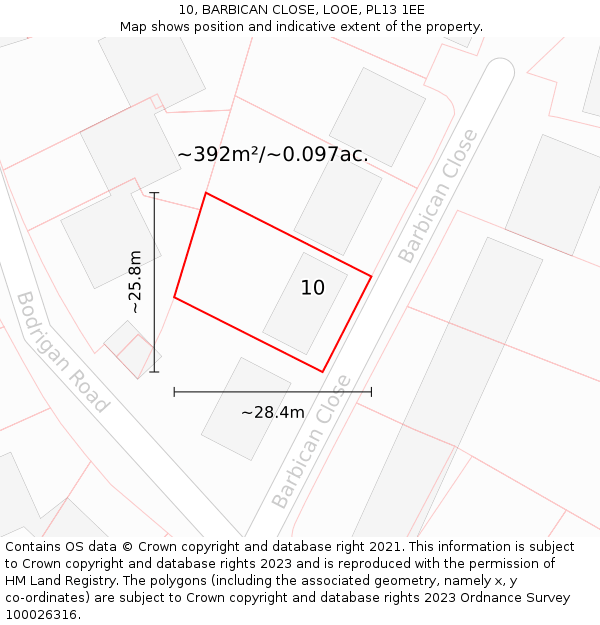 10, BARBICAN CLOSE, LOOE, PL13 1EE: Plot and title map