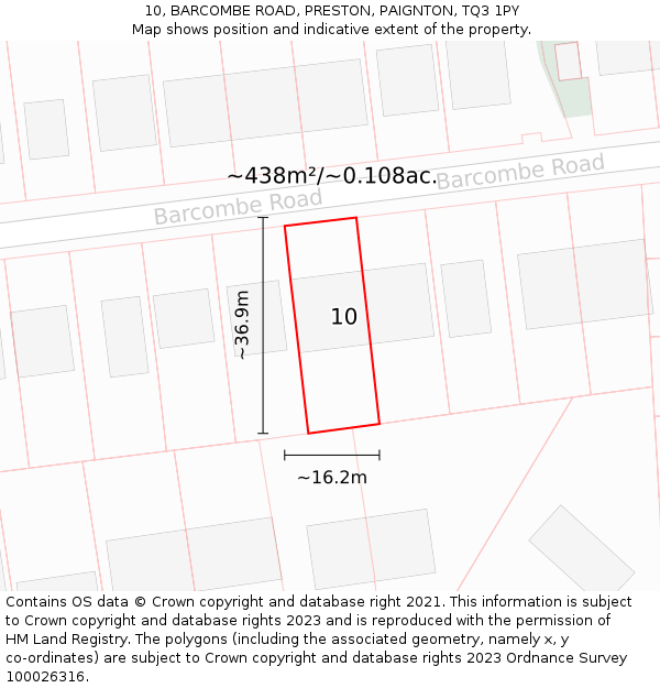 10, BARCOMBE ROAD, PRESTON, PAIGNTON, TQ3 1PY: Plot and title map
