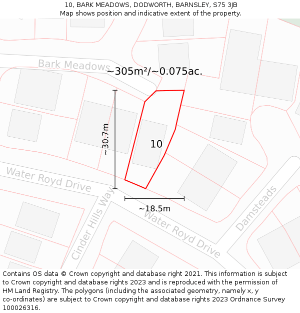 10, BARK MEADOWS, DODWORTH, BARNSLEY, S75 3JB: Plot and title map