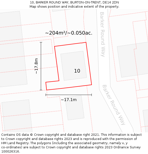 10, BARKER ROUND WAY, BURTON-ON-TRENT, DE14 2DN: Plot and title map