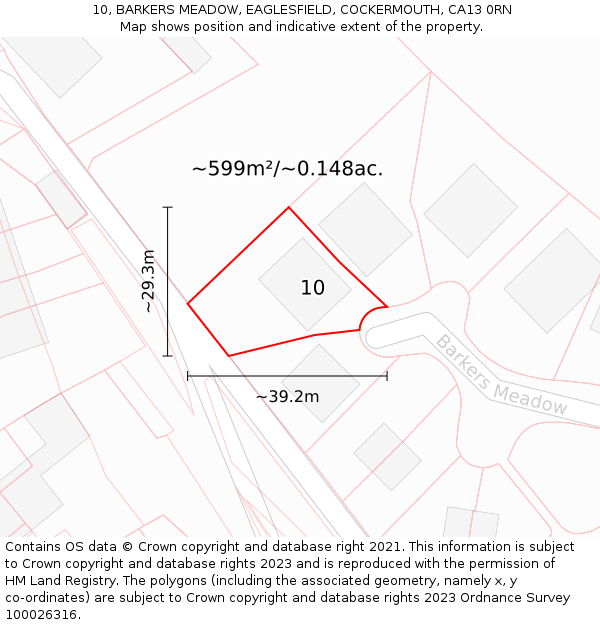 10, BARKERS MEADOW, EAGLESFIELD, COCKERMOUTH, CA13 0RN: Plot and title map