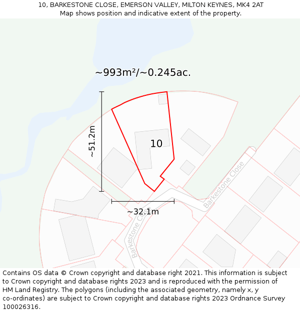 10, BARKESTONE CLOSE, EMERSON VALLEY, MILTON KEYNES, MK4 2AT: Plot and title map