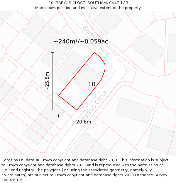 10, BARKUS CLOSE, SOUTHAM, CV47 1GB: Plot and title map
