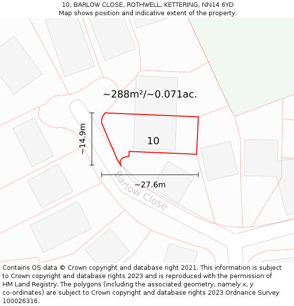 10, BARLOW CLOSE, ROTHWELL, KETTERING, NN14 6YD: Plot and title map