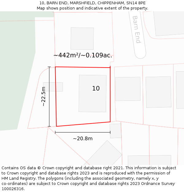 10, BARN END, MARSHFIELD, CHIPPENHAM, SN14 8PE: Plot and title map