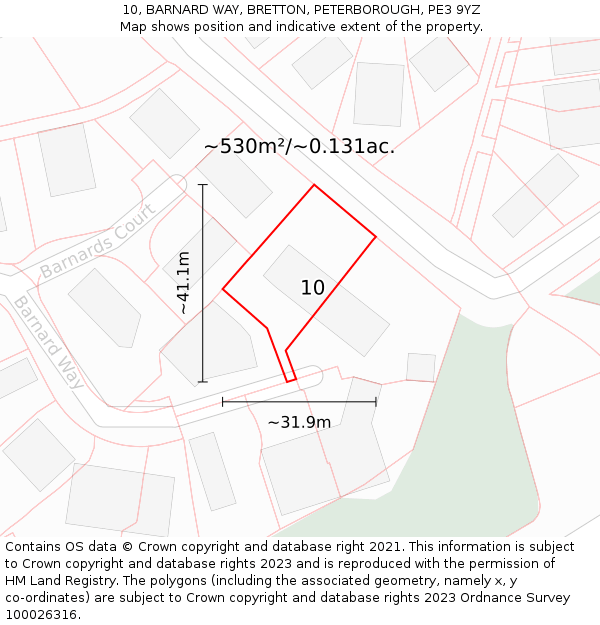 10, BARNARD WAY, BRETTON, PETERBOROUGH, PE3 9YZ: Plot and title map